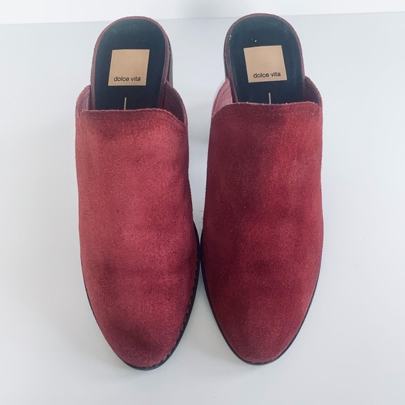 Dolce Vita Saige Red Suede Mules Block Heel Sz 7.5 Pointed Closed Toe - Picture 3 of 9